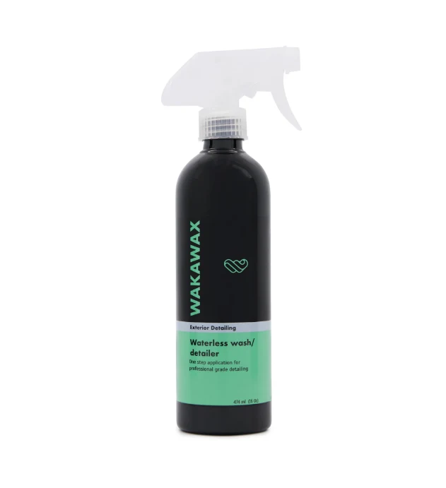 WakaWax waterless wash and detailer in its original black bottle with mint label